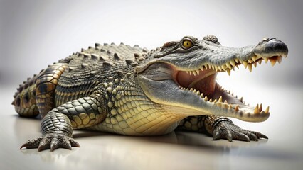Naklejka premium Realistic crocodile with closed mouth and legs on the ground , Crocodile, reptile, predator, wildlife, animal, realistic, rendering