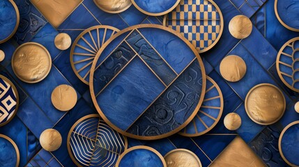 Fototapeta premium Ethnic design with detailed geometric waves and spirals in green and yellow