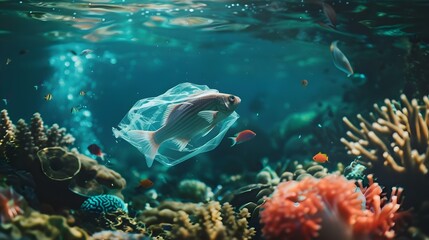 Fototapeta premium Environmental impact: plastic pollution in the ocean