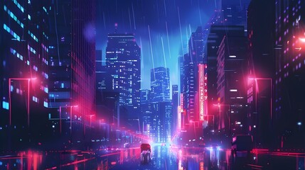 Obraz premium Illuminated skyscrapers at night in the city