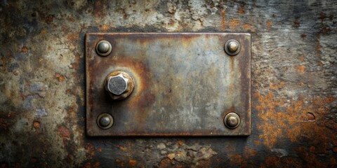 Abstract grungy metal cover locked with bolt, metal, rust, abstract, industrial, grunge, texture, background, steel, weathered