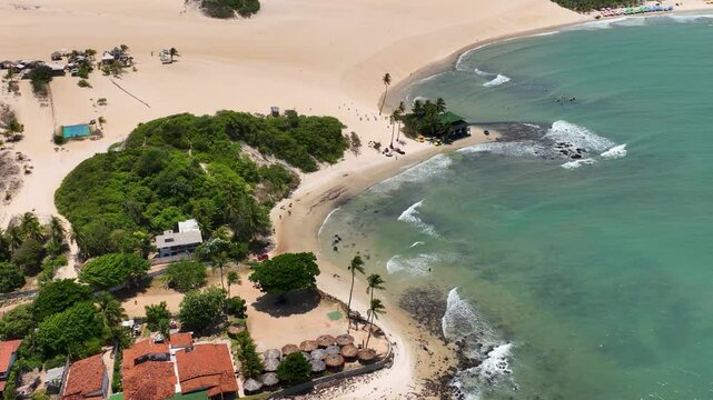 Genipabu Beach At Natal Rio Grande Do Norte Brazil. Stunning Tropical Coastline Beach Scene Viewed From Above. Coast Sky Seaside Summertime. Coast Travel. Natal Rio Grande do Norte.