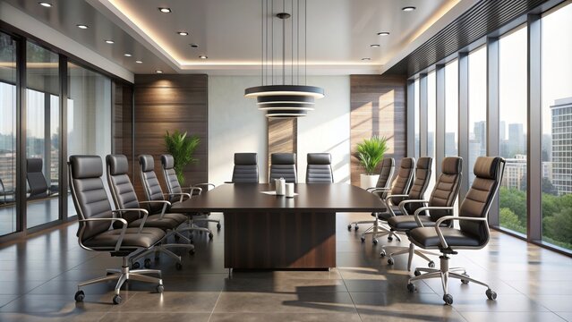 Modern black armchairs in a sleek boardroom setting , interior, modern, boardroom, black, armchairs, rendering