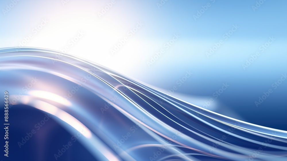 Poster abstract blue and white wave-like lines with a soft gradient background.