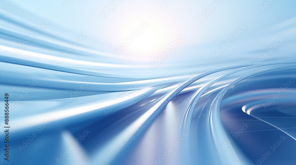 Poster abstract blue wave lines with a bright light in the background, creating a sense of motion and fluid