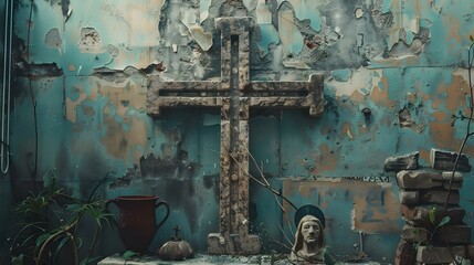 Cross symbol in a cultural scene