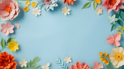 Obraz premium colorful flower frame with blue copy space