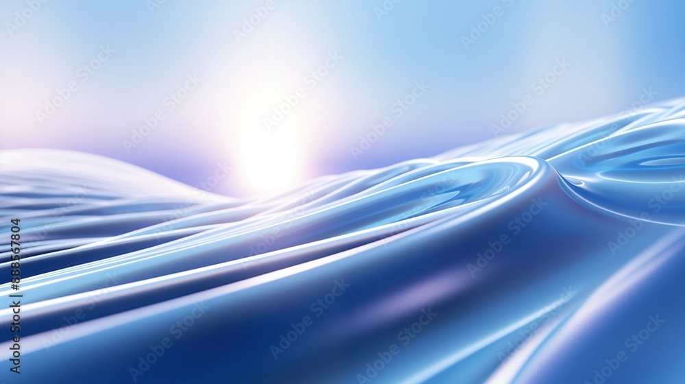 Poster abstract image of smooth, flowing blue waves with a bright light in the background, creating a seren