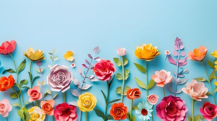 Fototapeta premium colorful flower frame with blue copy space