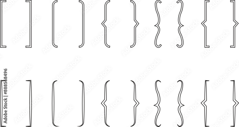 Fototapete set of square and curly double braces. symmetric brackets pair, punctuation symbols for mathematics.