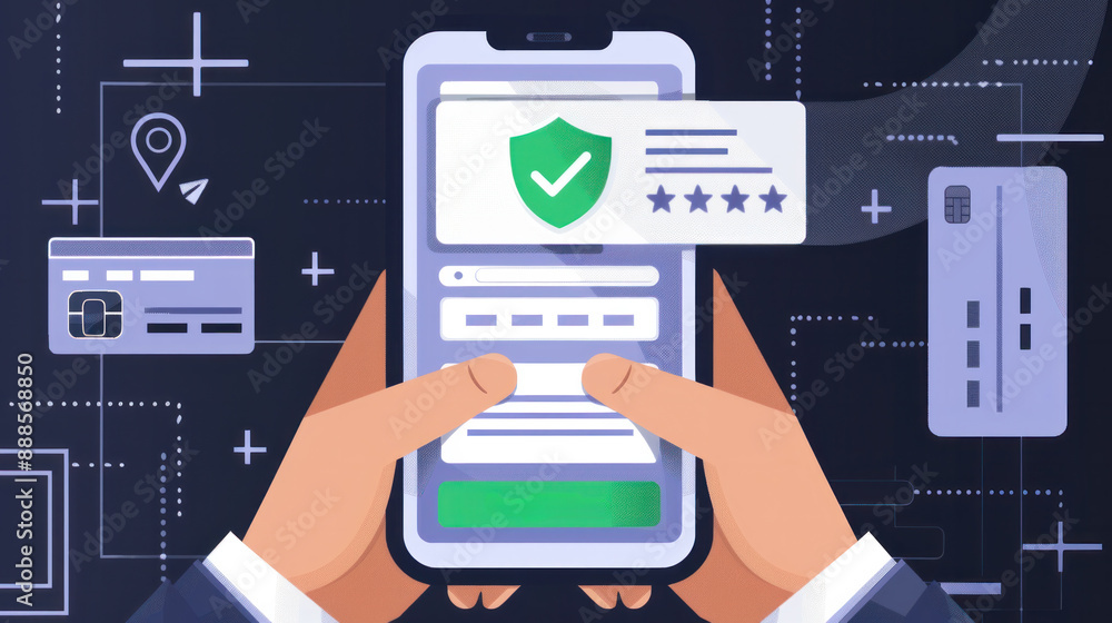 Poster a person is holding a cell phone with a green check mark on it. the phone is displaying a message th
