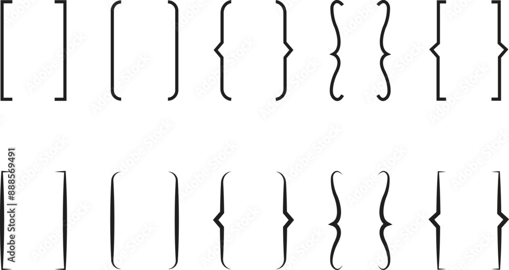 Fototapete set of square and curly double braces. symmetric brackets pair, punctuation symbols for mathematics.