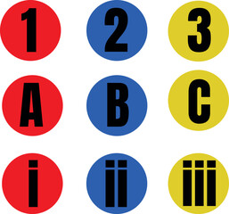 Set of Alphabet, letters ABC, and numbers in a different language.Easy Learning for children isolated on a White background. EPS Editable vector file.