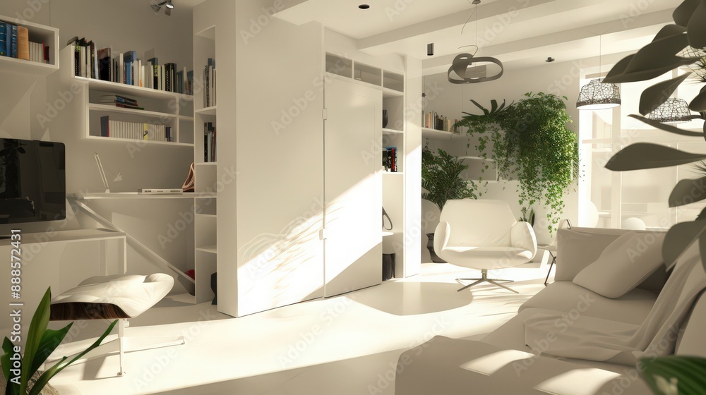 Poster describe creative ways to divide a small room into separate functional areas without using walls.