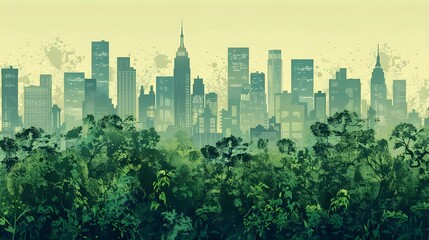 City skyline transitioning in digital illustration