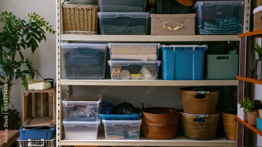 Poster describe the benefits of using stackable storage bins and boxes for maximizing space