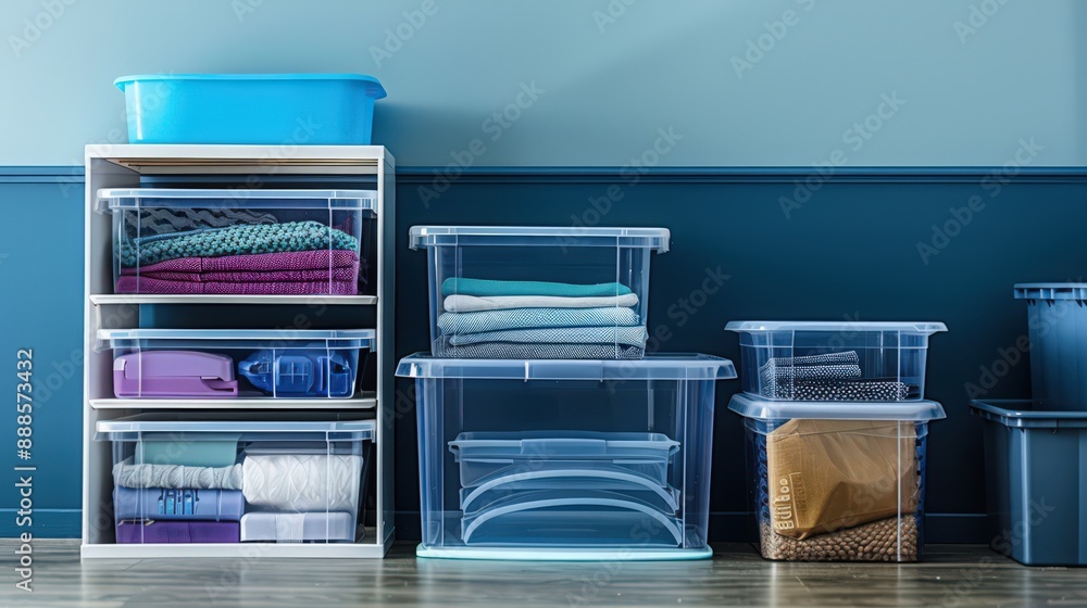 Poster describe the benefits of using stackable storage bins and boxes for maximizing space
