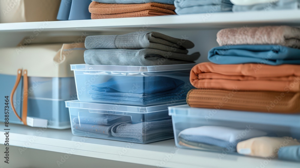 Poster describe the benefits of using stackable storage bins and boxes for maximizing space