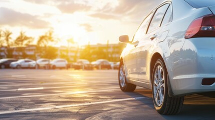 Immaculate car for rent or sale in expansive parking lot, Car parked at outdoor parking lot