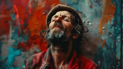 Portrait of a Weathered Man with Eyes Closed