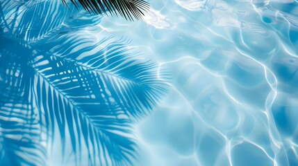 Palm leaf shadow on blue water waves