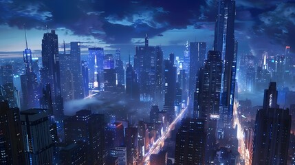 Obraz premium Panoramic view of city skyline at night