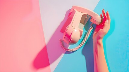 Female hand holding retro handset