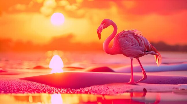 flamingo in the sunset
