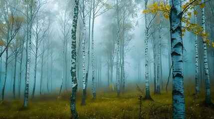 A mystical forest in the fog