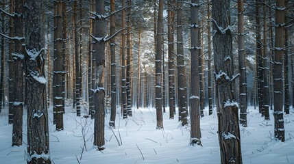 Fototapeta premium Trunks in a pine forest on a winter day