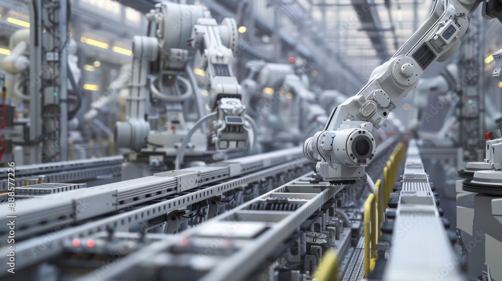 Aufkleber design a factory with robots working seamlessly alongside human operators, optimizing production eff