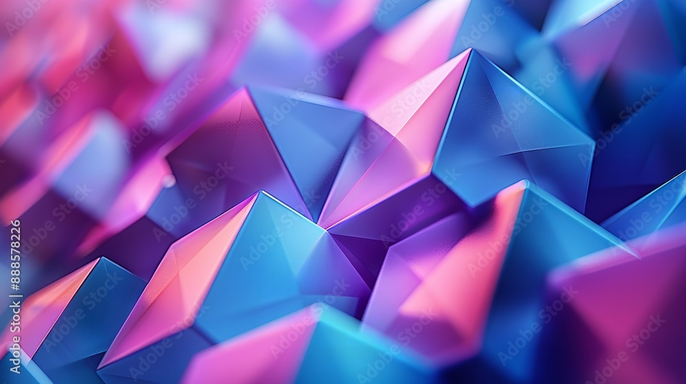 Poster 3d rendering of a pile of randomly sized cubes with a pink to blue gradient.