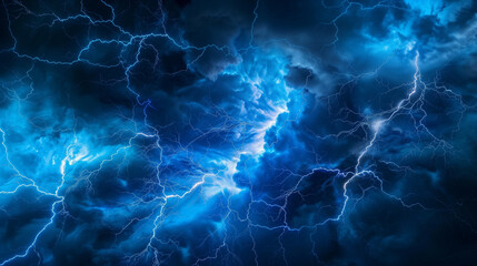 Obraz premium Intense Blue Lightning Storm Clouds in Dark Sky..