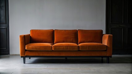 Orange sofa in a minimalist empty room, orange, sofa, furniture, empty, room, interior, design, modern, cozy