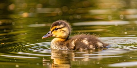 Adorable baby duckling swimming in a pond, duckling, fluffy, feathers, water, swimming, cute, small, animal, bird, wildlife, nature
