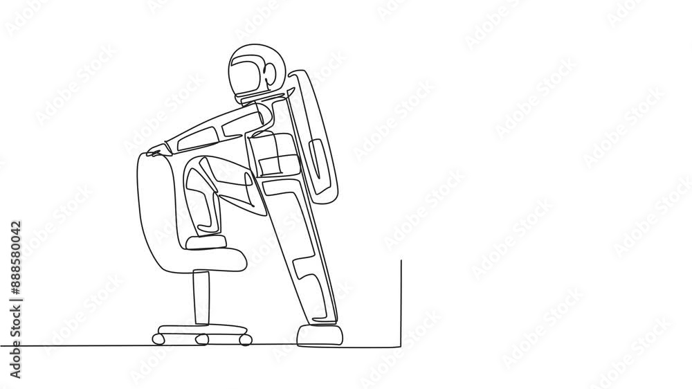 Aufkleber animated self drawing of single continuous line drawing the astronaut stands while lifting one of hi