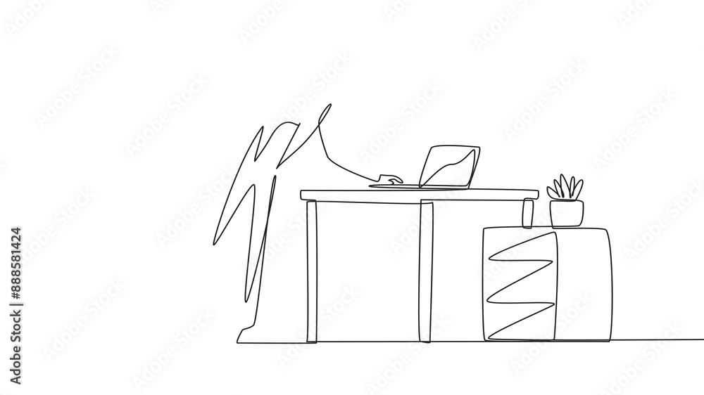 Poster self drawing animation of single continuous line drawing arab man standing with one leg raised and h