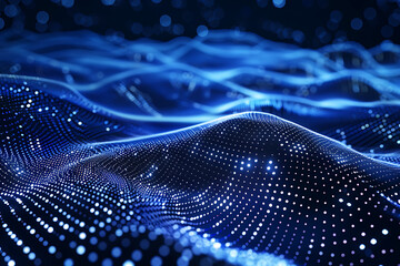 abstract futuristic illustration. poly shape with connecting dots and lines on dark background.