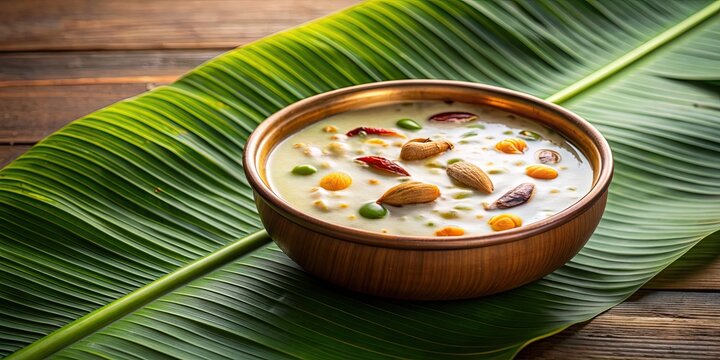 Onam sadhya sweet Palada payasam dessert from Kerala, India. Delicious Indian mithai made with condensed milk