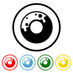 Donut icon vector illustration design element with four color variations. Donut icon Isolated on White Background. All in a single layer. Elements for design. Doughnut Icon flat design.