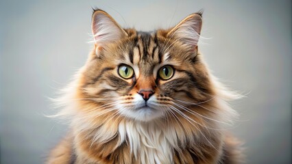 Fototapeta premium Close up photo of a fluffy cat, feline, whiskers, fur, domestic, cute, eyes, nose, animal, pet, close-up, portrait, adorable, fluffy