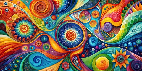 Colorful abstract painting with swirling patterns and geometric shapes , art, abstract, painting, colorful, swirls