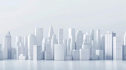 Obraz premium Abstract White Cityscape with Reflective Surface and High-rise Buildings..