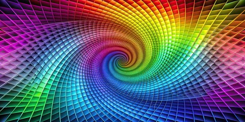 Obraz premium Abstract multicolor gradient spiral fractal grid illusion background, multicolor, gradient, spiral, fractal, grid