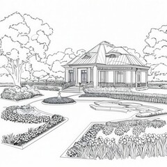 the AI Image Generator, a drawing of a house with a garden and trees