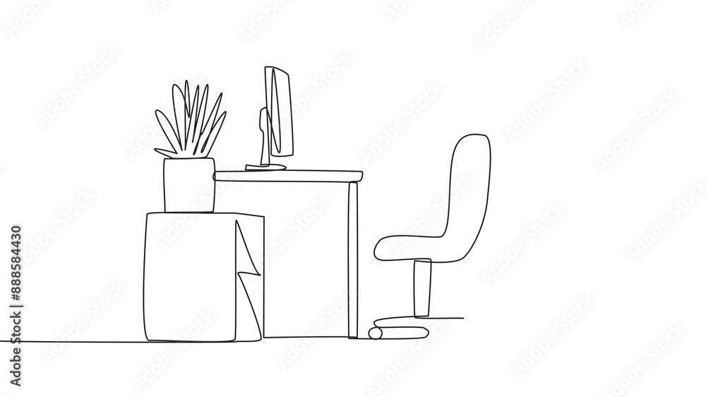 Poster animation of single continuous line drawing man stands with a slight bend and both hands hold the to