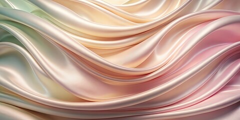 Obraz premium Smooth pastel color transitions on silk material background, creating a gentle wave pattern , pastel, color transitions, silk