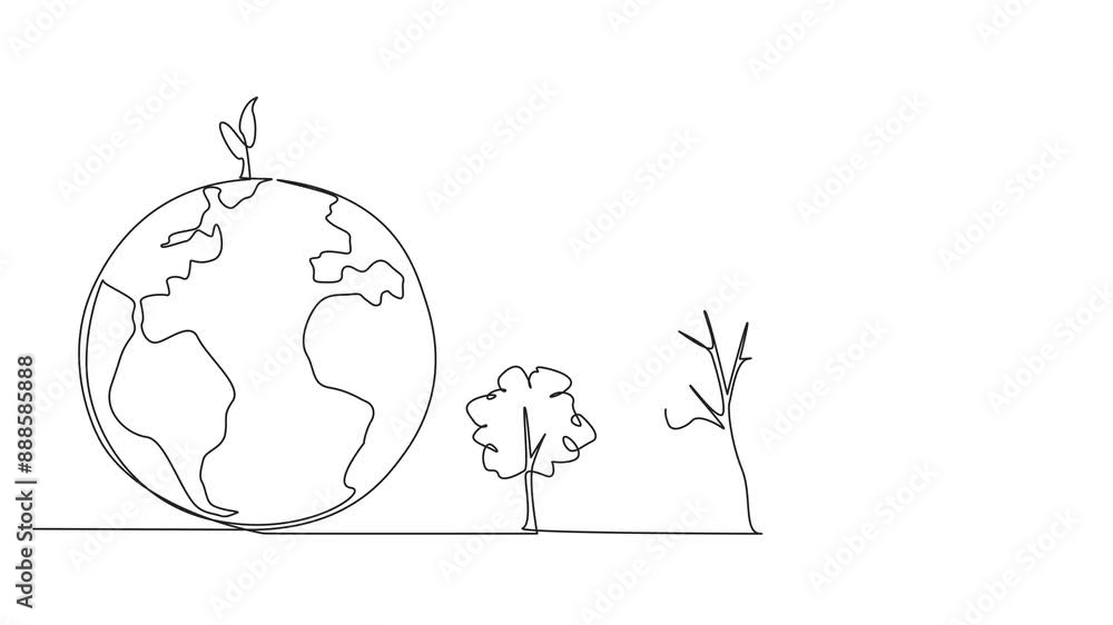 Aufkleber animation of single continuous line drawing bud grow above the globe. the better the condition of th
