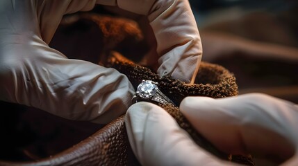 Jeweler cleaning diamond ring with fabric