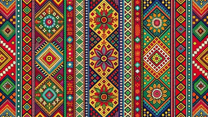 Traditional ethnic patterns in vibrant colors and detailed designs, traditional, ethnic, patterns, vibrant colors